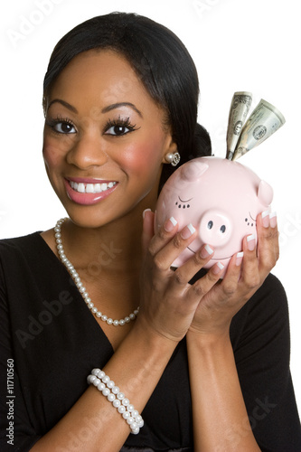 Photo: Smiling Woman With Piggy Bank Smiling Woman With Piggy Bank