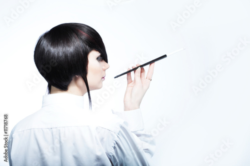 Fashion   Young Women on Young Woman With Fashion Haircut Holding A Cigarette Holder    Pshek