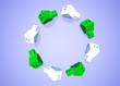 Circle of Green and White Houses Spinning on a Soft Background
