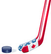 Hockey sticks in USA and Canada flag colors and puck