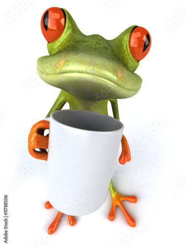 Grenouille avec une tasse de café