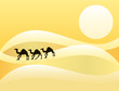 Camels over desert dunes landscape