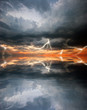 Lightning on sunset sky background