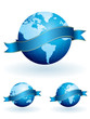 World globes with banners