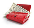 Photo: dollars money in the red purse isolated dollars money in the red purse isolated