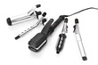 Hair styling set with straightener and curling accessories.