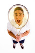 high angle view of shouting man carrying racket