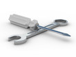 spanner and screwdriver on white background. Isolated 3D image spanner and screwdriver on white background. Isolated 3D image