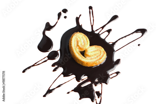 liquid dark chocolate and cooky isolated