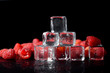 Ice cubes with raspberries