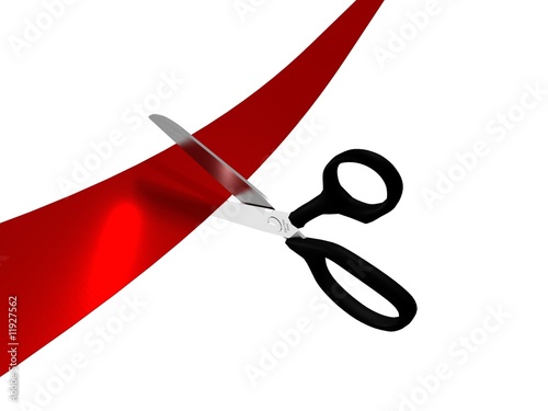 Illustration: Scissors cutting a red ribbon Scissors cutting a red ribbon