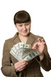 young woman with dollars