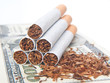 pyramid of cigarettes layng on money