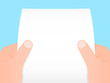 Two hands holding a blank sheet of paper
