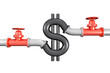 Deux vannes sur un pipeline en forme de dollar