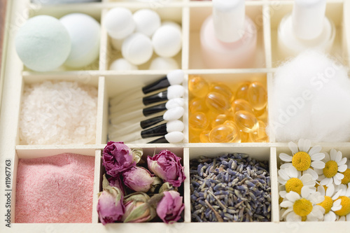 Photo: various beauty products and flowers in type case various beauty products and flowers in type case