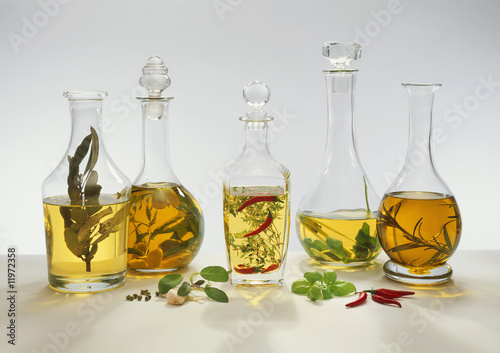 Photo: five different flavoured vinegars five different flavoured vinegars