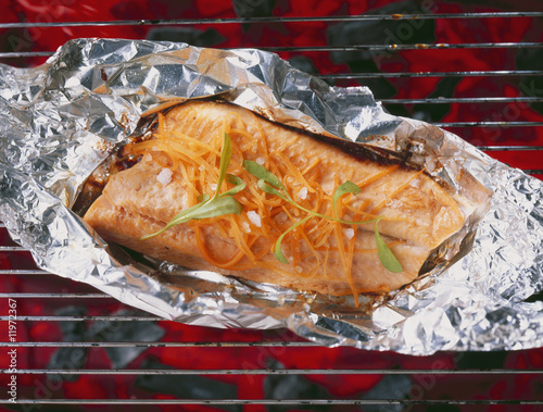 Foto: salmon trout on a barbecue salmon trout on a barbecue