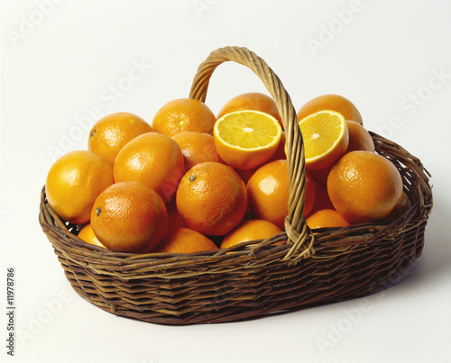 Photo: fresh oranges in a shallow wicker basket fresh oranges in a shallow wicker basket