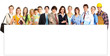 Large group of smiling people. Over white background.