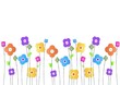 Illustration: Bunte Fantasie Blumenreihe isoliert auf weiß Bunte Fantasie Blumenreihe isoliert auf weiß