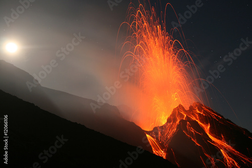Night eruption on top of Volcano Stromboli