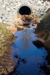 A storm drain on a sunny day reflecting a tree in the outflow A storm drain on a sunny day reflecting a tree in the outflow