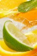 leaf mint and cut citrus in ice