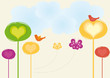 Retro Nature Background with trees and birds.