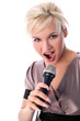 Photo: blonde with mic isolated in white blonde with mic isolated in white