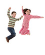 Two happy children jumping at once Two happy children jumping at once