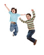 Two happy children jumping at once Two happy children jumping at once