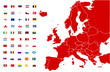 Europa Lankarte rot mit allen Flaggen