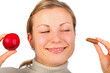 blonde female tempted by cake