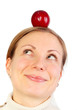girl with fruit on her head