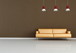 orange couch in a minimal living room