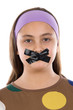 Beautiful girl with adhesive on her mouth