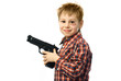 cheerful boy with a gun