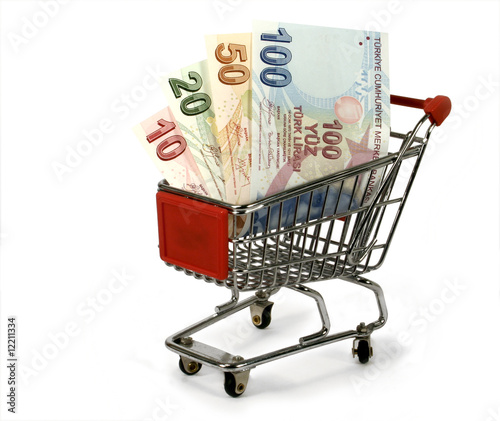 Photo: turkish lira in shopping trolley turkish lira in shopping trolley