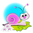 Snail, flowers and green leaf - Kid Illustration Snail, flowers and green leaf - Kid Illustration