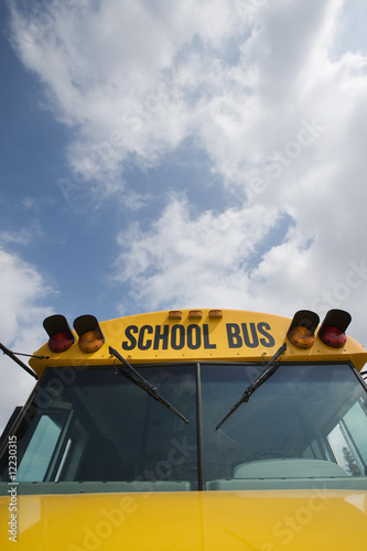 Photo: Caution Lights and Windshield of School Bus Caution Lights and Windshield of School Bus