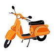 Classic scooter in red-orange-black colors isolated