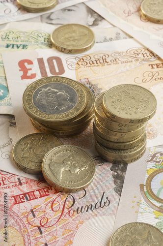 Photo: British paper currency and coins British paper currency and coins