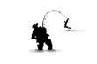 silouette fishing with a pike isolate