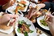 Holiday dinner in asian restaurant