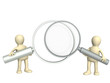 3d puppets, holding big magnifiers