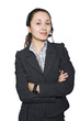 Young attractive brunette with headset