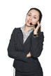 Young attractive brunette with headset