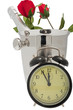 Sektkübel mit Uhr und Rosen