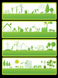 four green banners with ecology elements